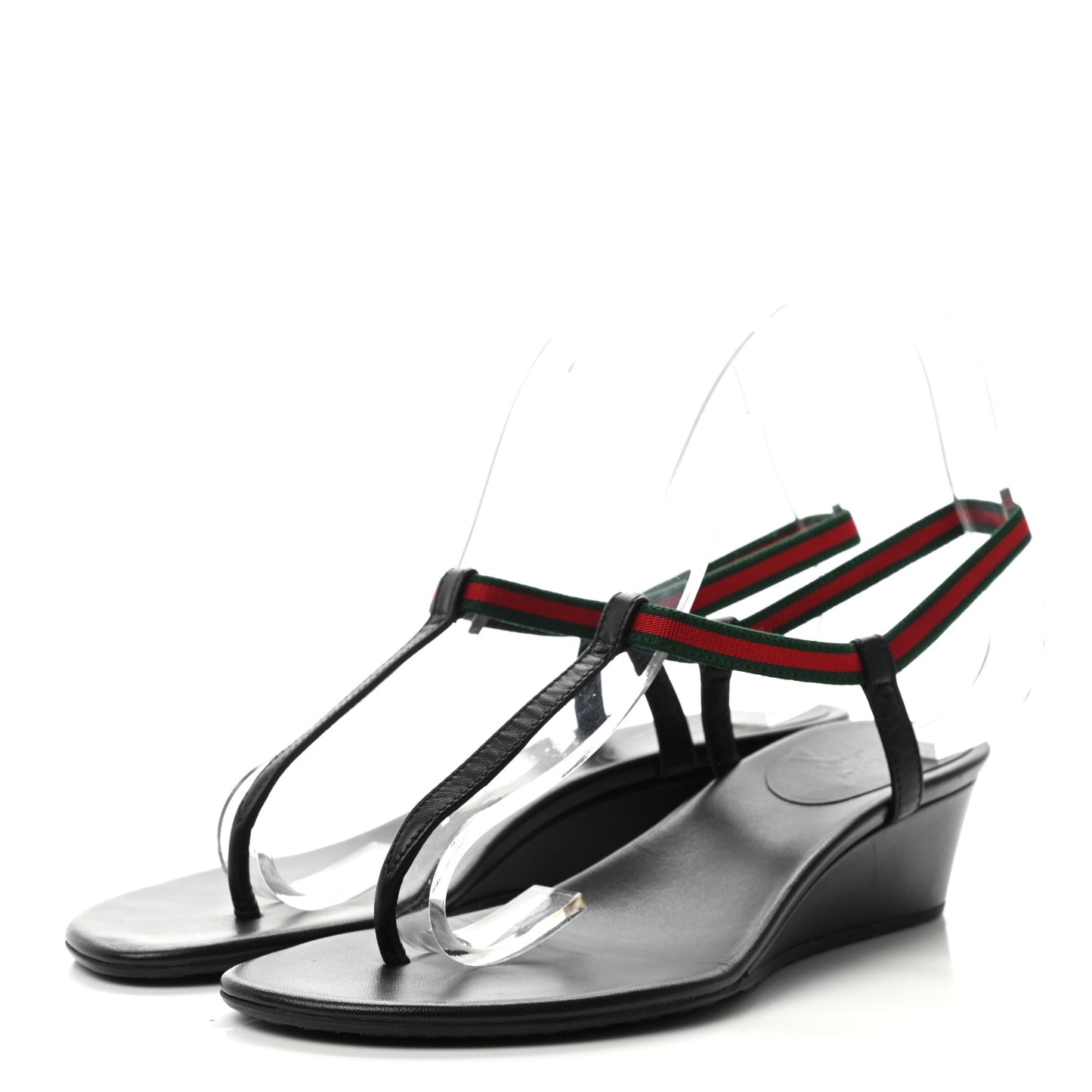 Calfskin Web Thong Wedge Sandals 36 Black