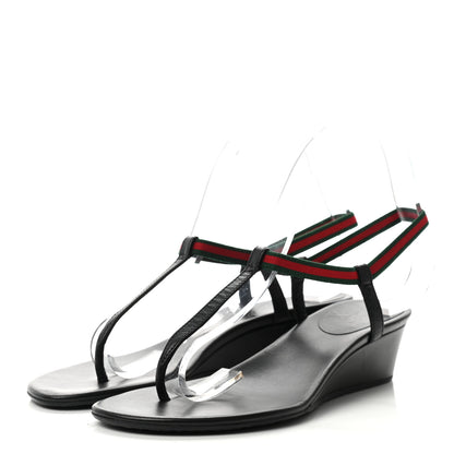 Gucci Calfskin Web Thong Wedge Sandals 36 Black 3 of 8