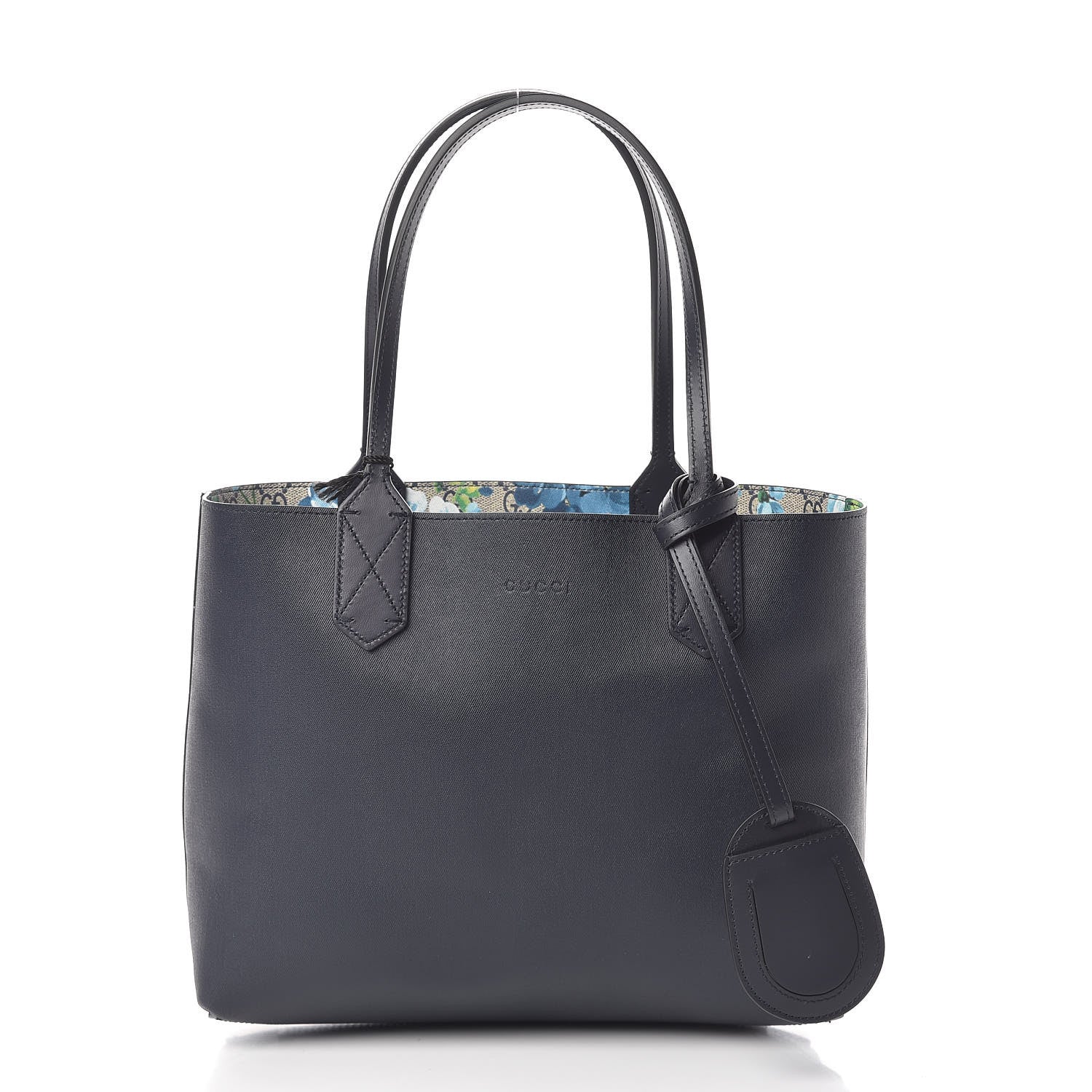 Gucci GG Supreme Monogram Blooms Small Reversible Tote Beige Blue Navy 4 of 16
