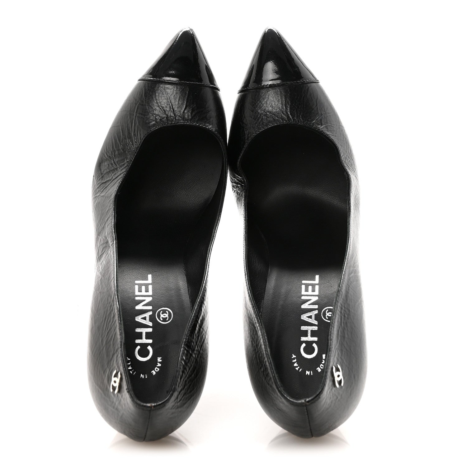 Chanel Crumpled Calfskin Cap Toe Pumps 39 Black 2 of 9