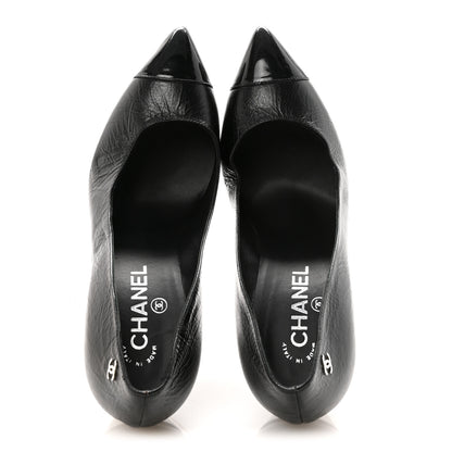 Chanel Crumpled Calfskin Cap Toe Pumps 39 Black 2 of 9