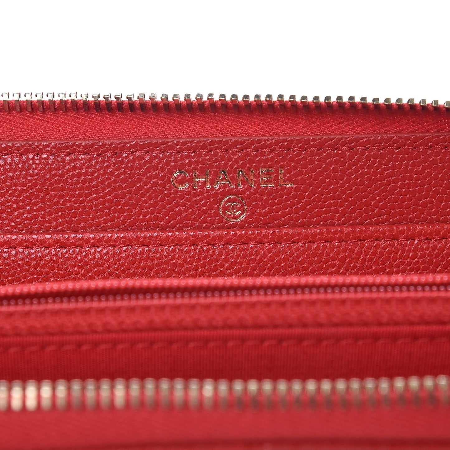 Caviar Camellia Embossed Zip Around Large Gusset Wallet Red