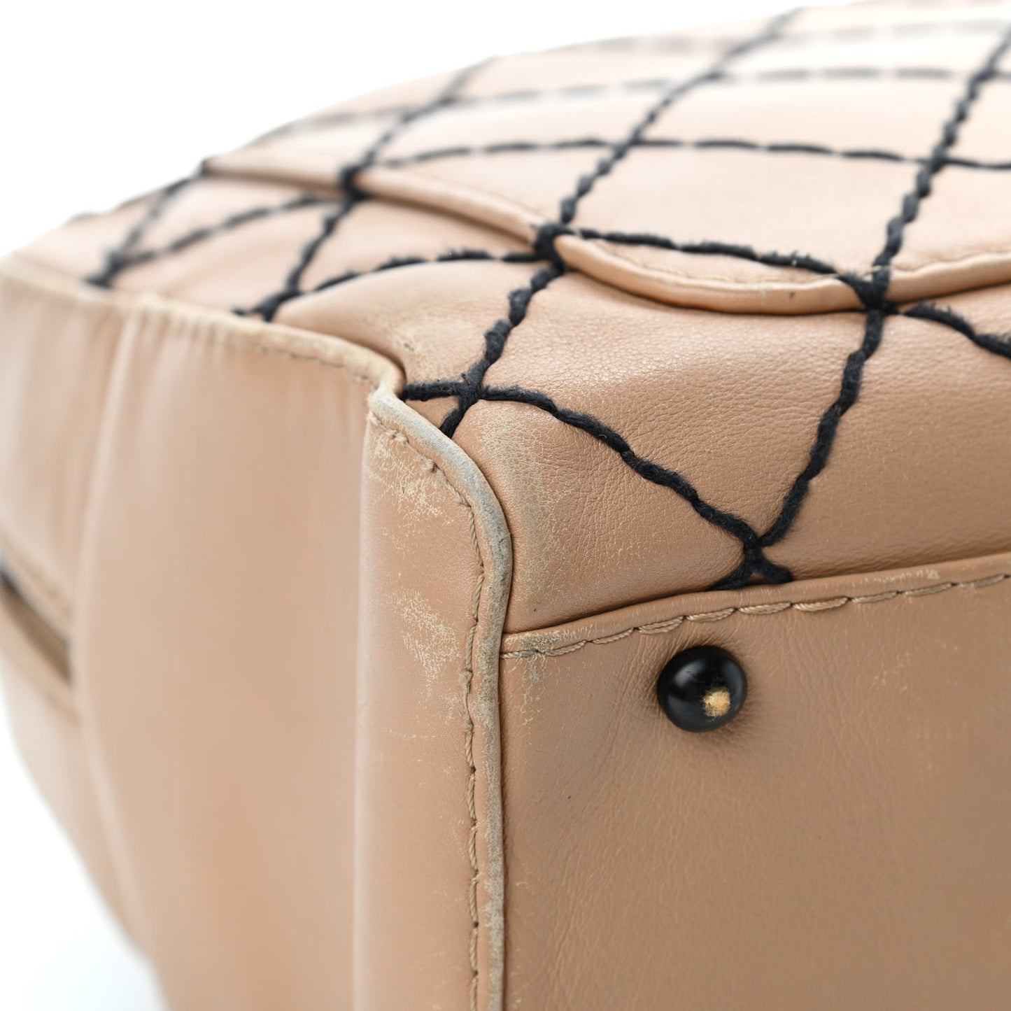 Calfskin Contrast Stitch Surpique Bowler Beige