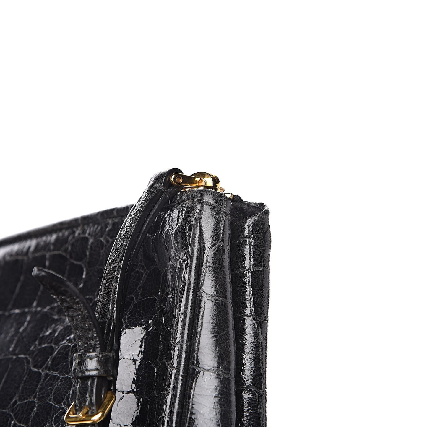 Embossed Crocodile Glazed Calfskin Wristlet Black