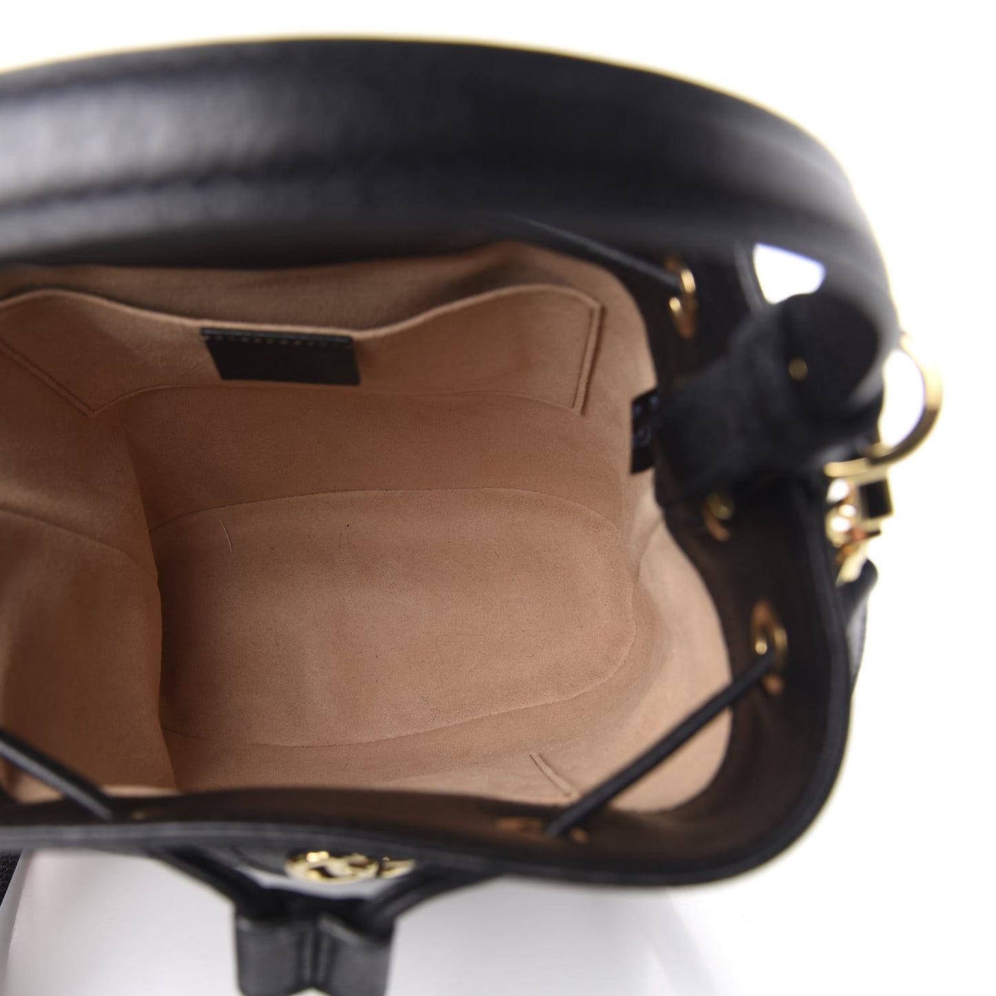 Glazed Textured Calfskin Web Small Ophidia Bucket Bag Black