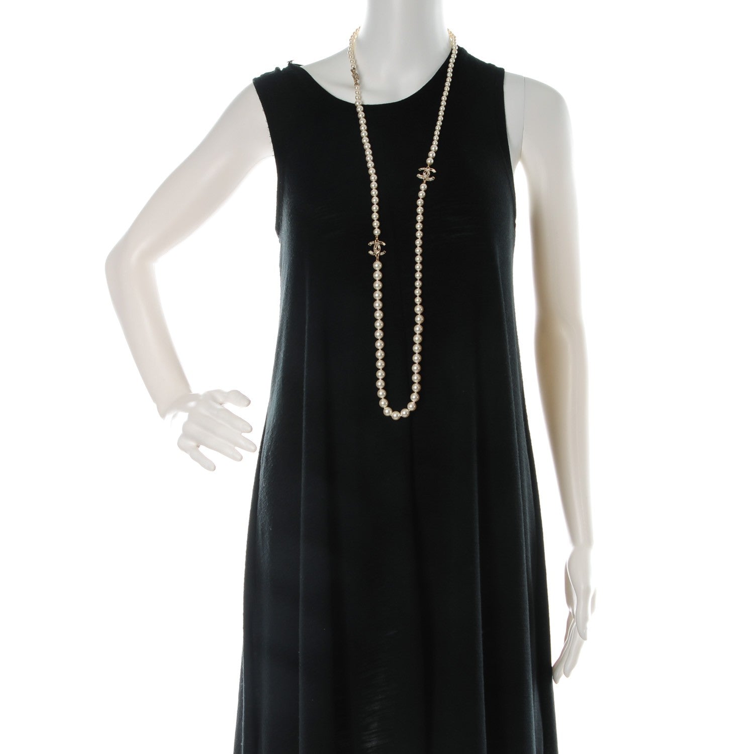 Chanel Graduated Pearl Crystal CC Long Necklace Gold Black 2 of 4