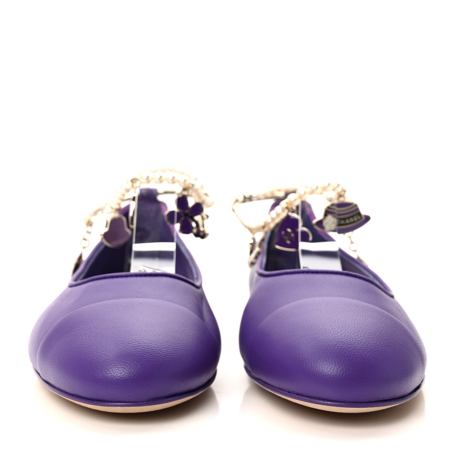 Chanel Lambskin Calfskin Cap Toe Ankle Chain Ballerina Flats 37.5 Purple 2 of 10