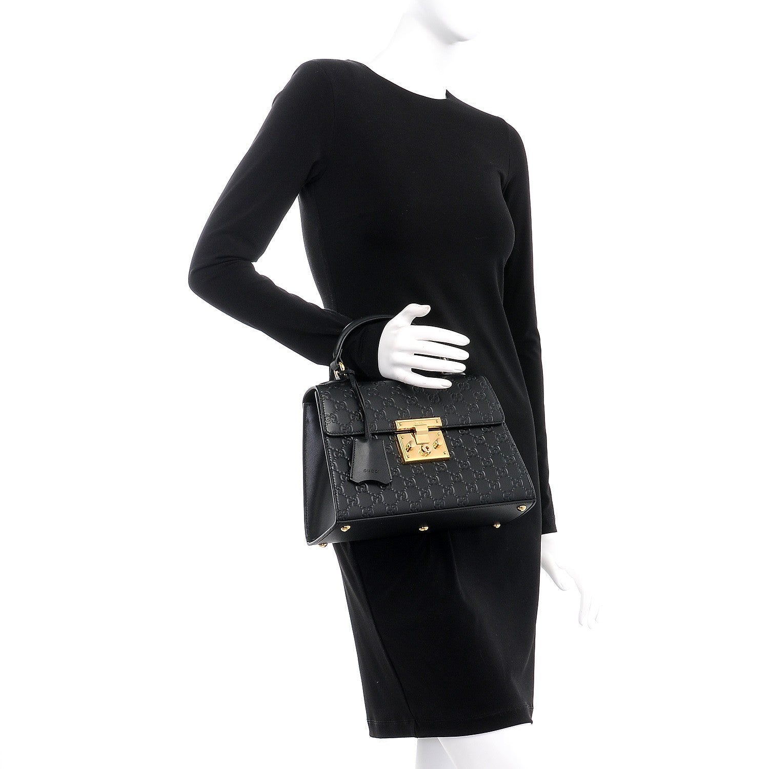 Gucci Guccissima Signature Small Padlock Top Handle Bag Black 3 of 8