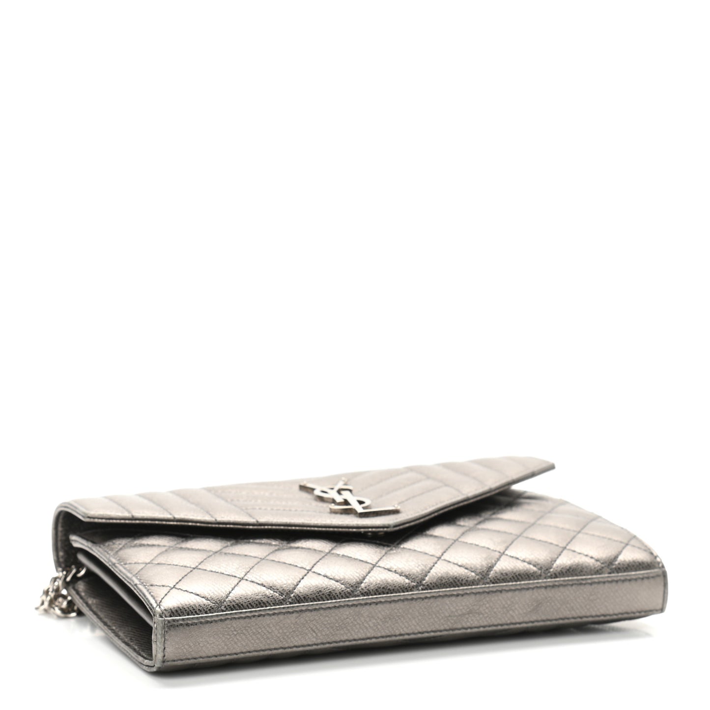 Metallic Calfskin Mixed Matelasse Triquilt Monogram Chain Wallet Piombo