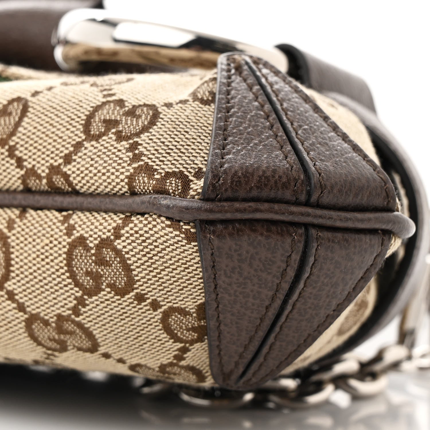 Gucci Monogram Textured Dollar Calfskin Heavy Grosgrain Web Medium Maxi Horsebit Chain Shoulder Bag Beige Ebony New Acero 10 of 11