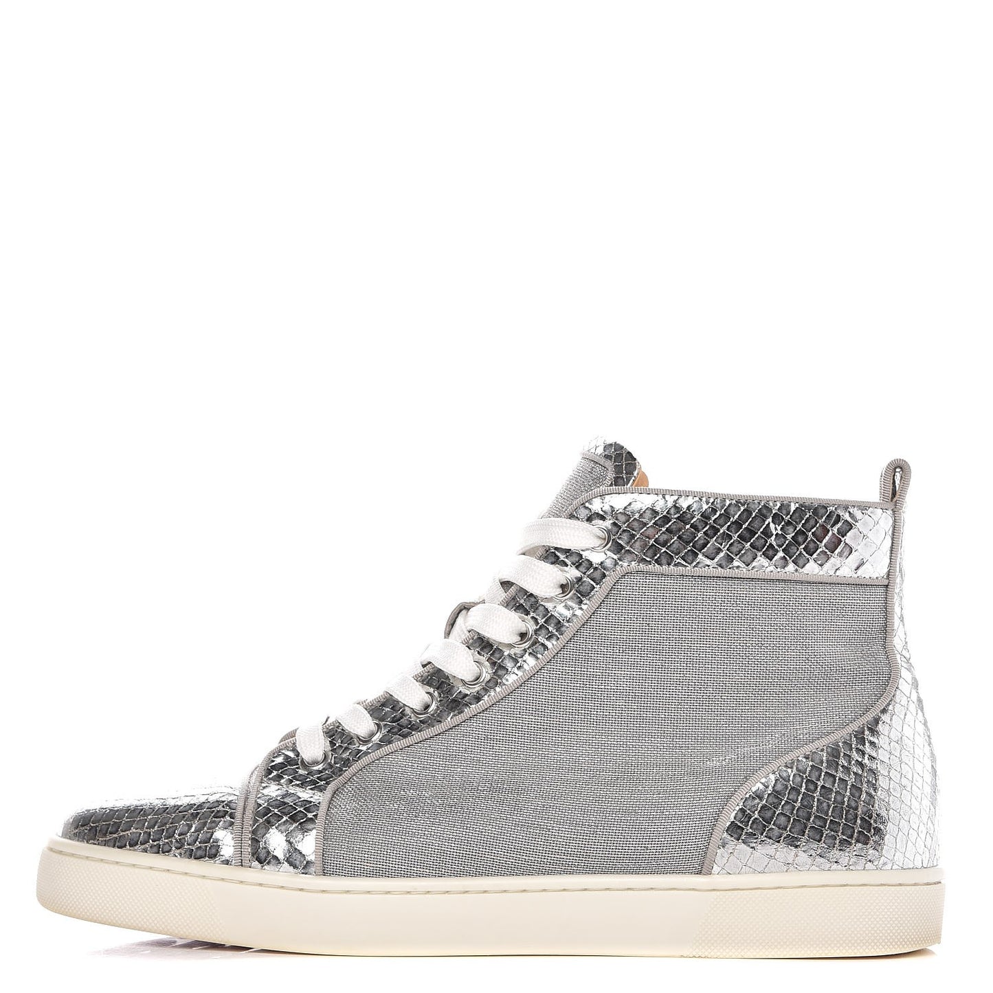 Mens Metallic Mesh Python Calfskin Embossed Louis Flat Sneakers 45 Silver