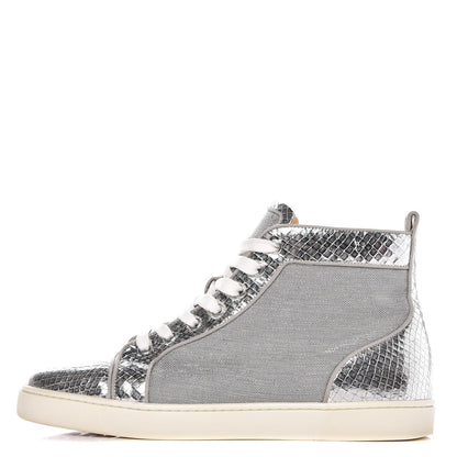 Christian Louboutin Mens Metallic Mesh Python Calfskin Embossed Louis Flat Sneakers 45 Silver 1 of 12