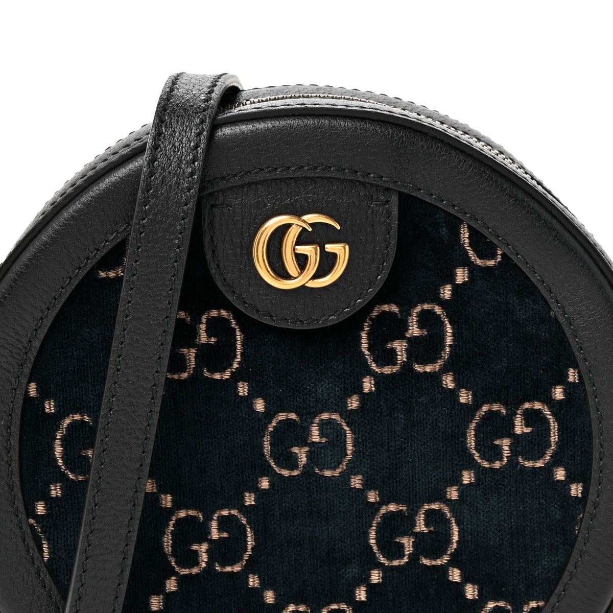 Gucci Velvet Calfskin GG Monogram Round Shoulder Bag Blue Beige 8 of 10