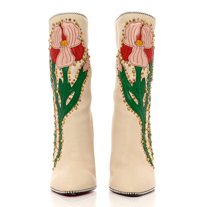Gucci Calfskin Floral Crystal Embroidered Fosca Boots 36.5 Mystic White 2 of 12