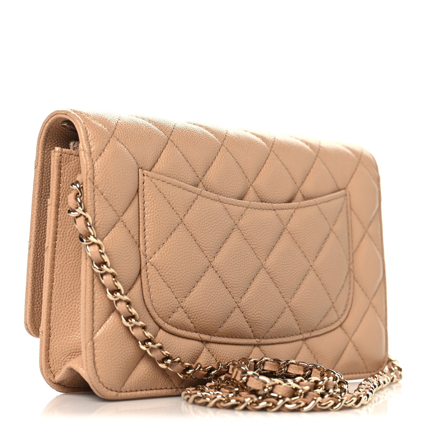 Caviar Quilted Wallet on Chain WOC Beige