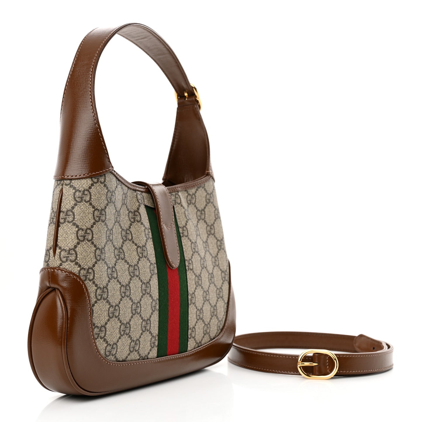 GG Supreme Monogram Azalea Calfskin Web Small Jackie 1961 Hobo Beige Ebony Brown Sugar