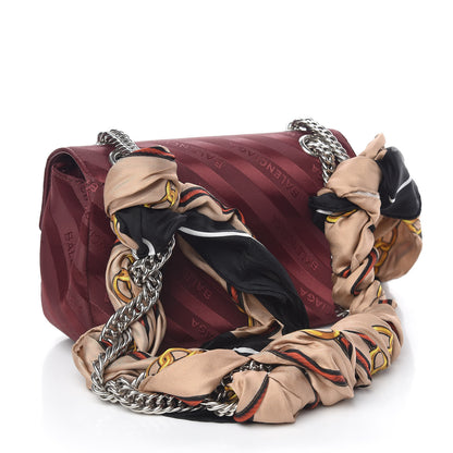 Balenciaga Nylon Jacquard Diagonal Logo Small Scarf Lock Chain Shoulder Bag Rouge Bordeaux Black Beige 3 of 10