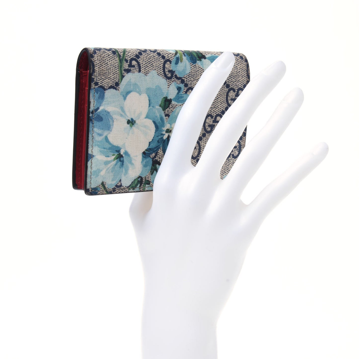 GG Supreme Monogram Blooms Card Case Beige Blue Navy Hibiscus Red