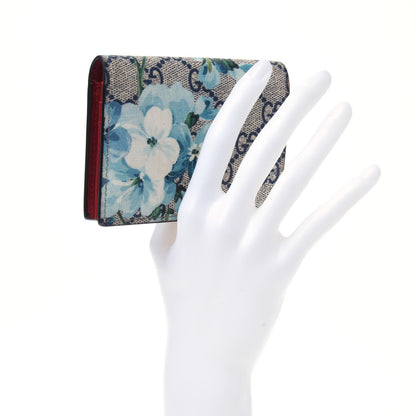 Gucci GG Supreme Monogram Blooms Card Case Beige Blue Navy Hibiscus Red 2 of 14