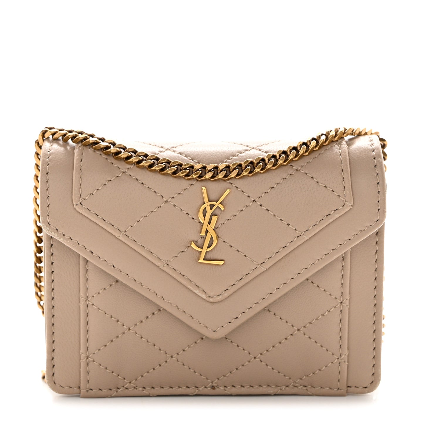 Lambskin Quilted Monogram Micro Gaby Crossbody Bag Beige
