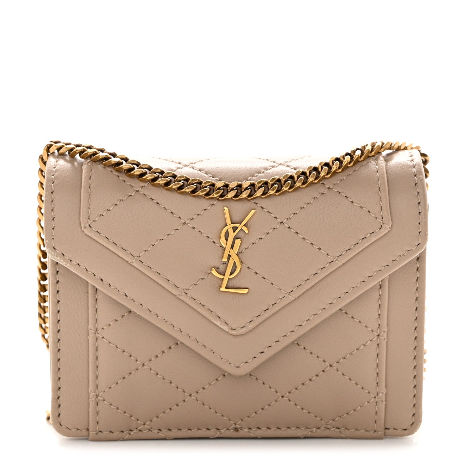 Saint Laurent Lambskin Quilted Monogram Micro Gaby Crossbody Bag Beige 1 of 18