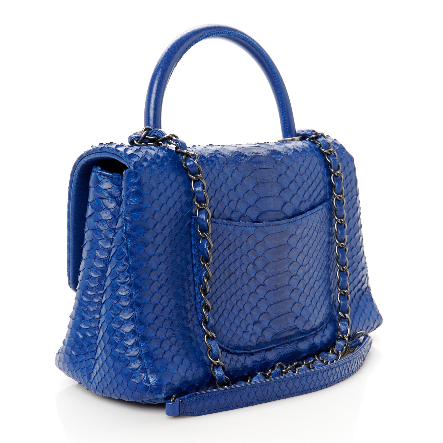 Chanel Snakeskin Small Coco Handle Flap  Blue 3 of 10