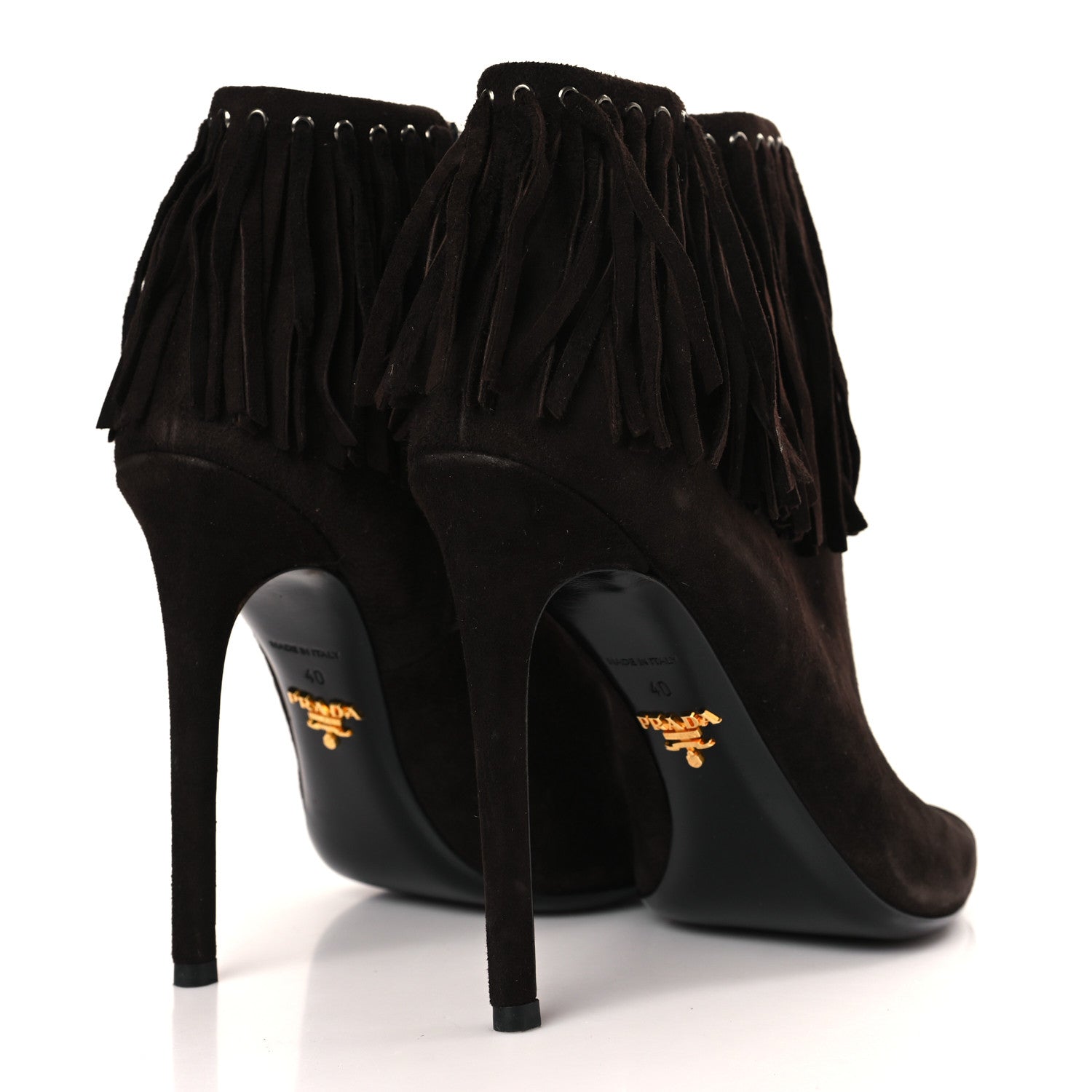 Prada Suede Fringe Peep Toe Bootie 40 Dark Brown 4 of 7
