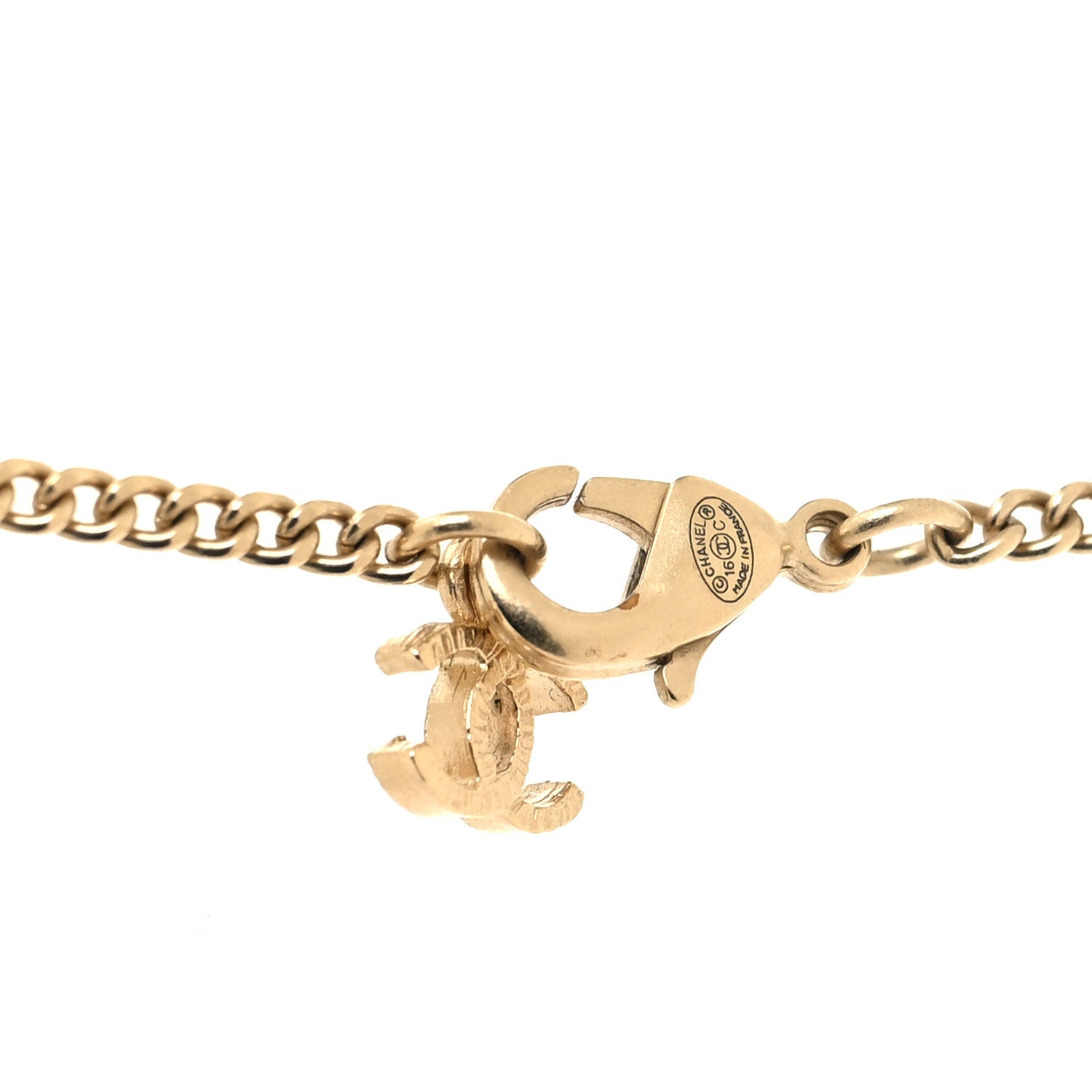 Chanel Metal Crystal Baguette CC Pendant Necklace Gold 4 of 4