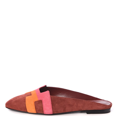 Hermes Velvet Goatskin Mens Roxane Mules 37 Multicolor Brun Acajo 1 of 7