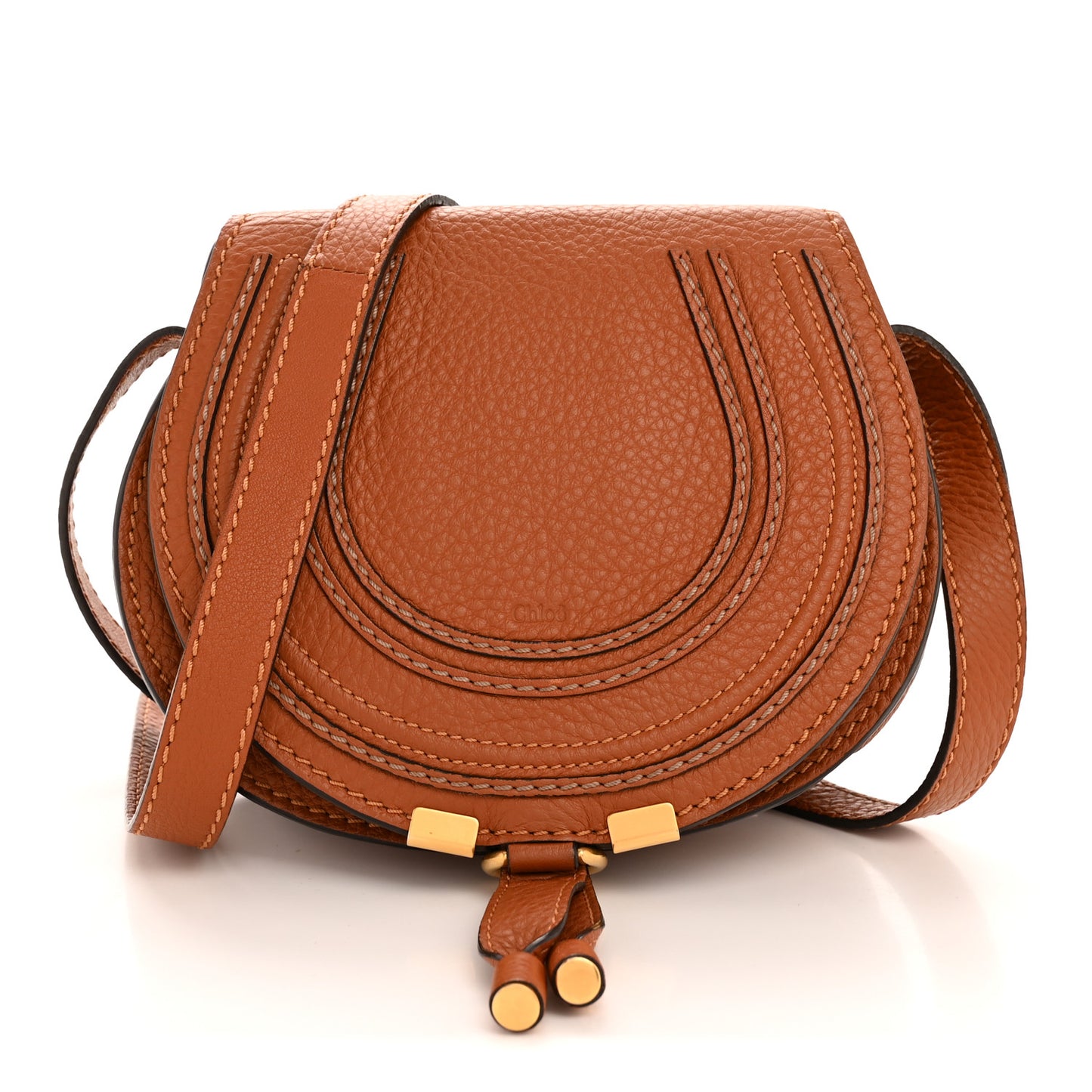 Calfskin Mini Marcie Round Crossbody Bag Tan