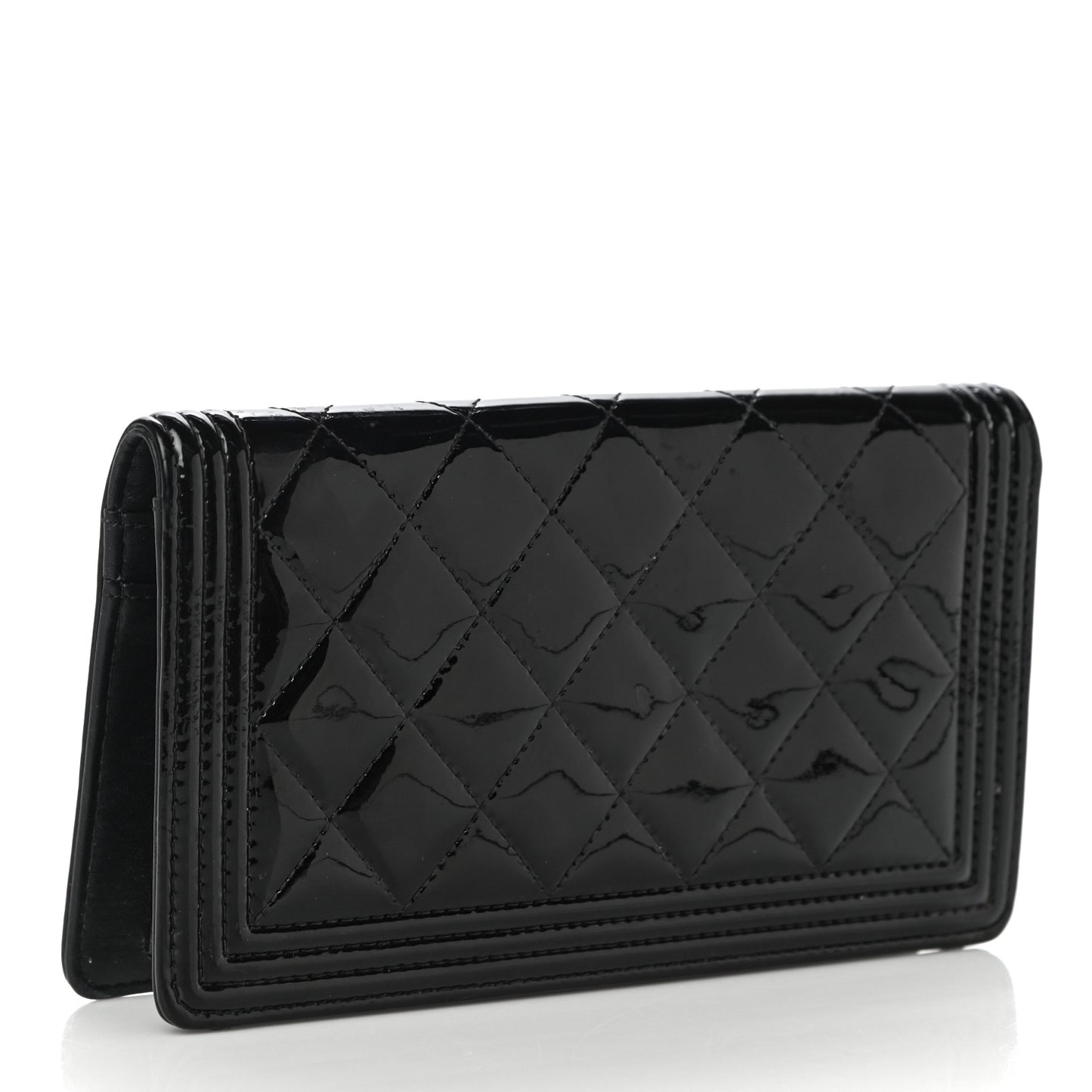 Patent Calfskin Quilted Boy Yen Wallet Black