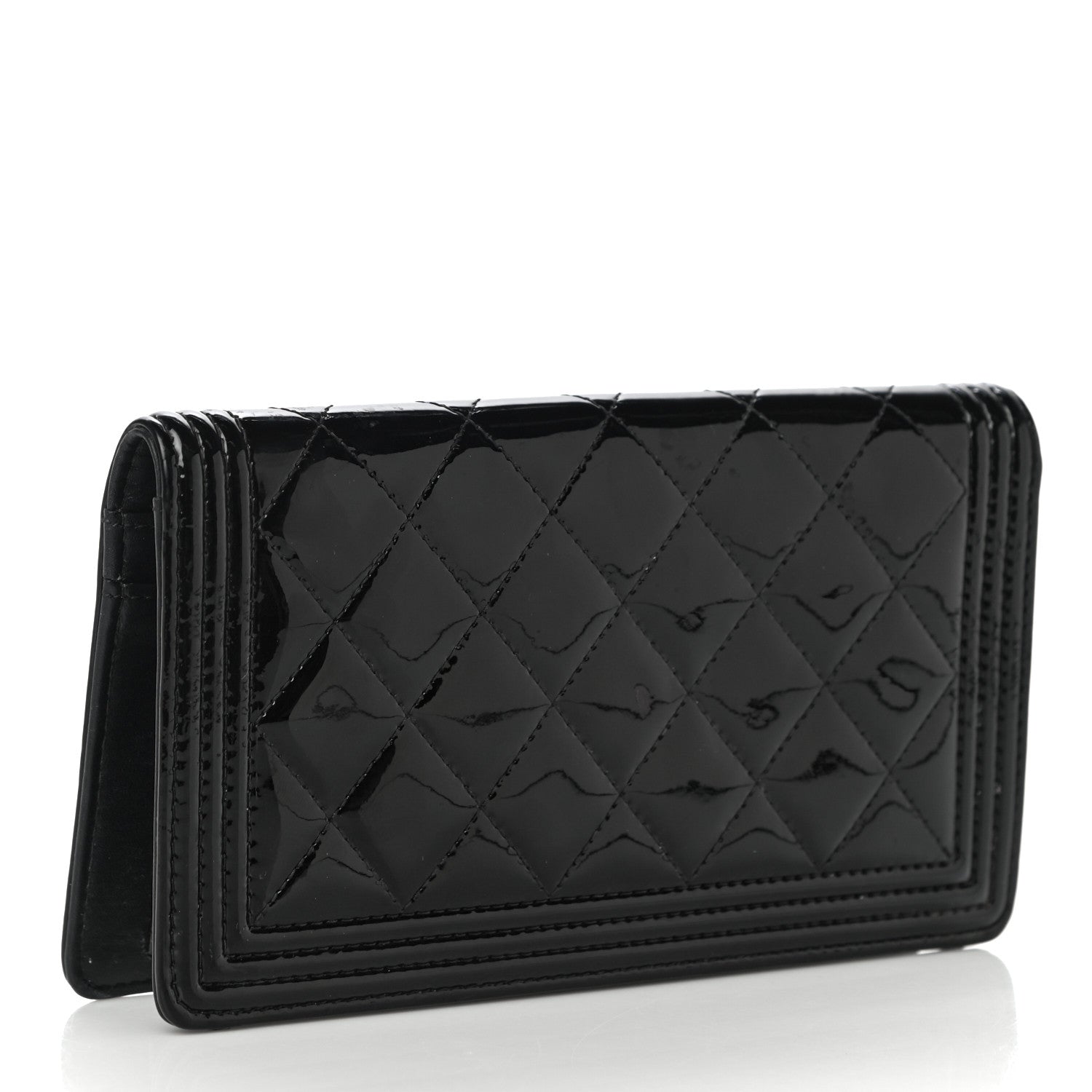 Chanel Patent Calfskin Quilted Boy Yen Wallet Black 3 of 15