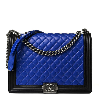 Chanel Lambskin Quilted Large Boy Flap Blue Black 1 of 7