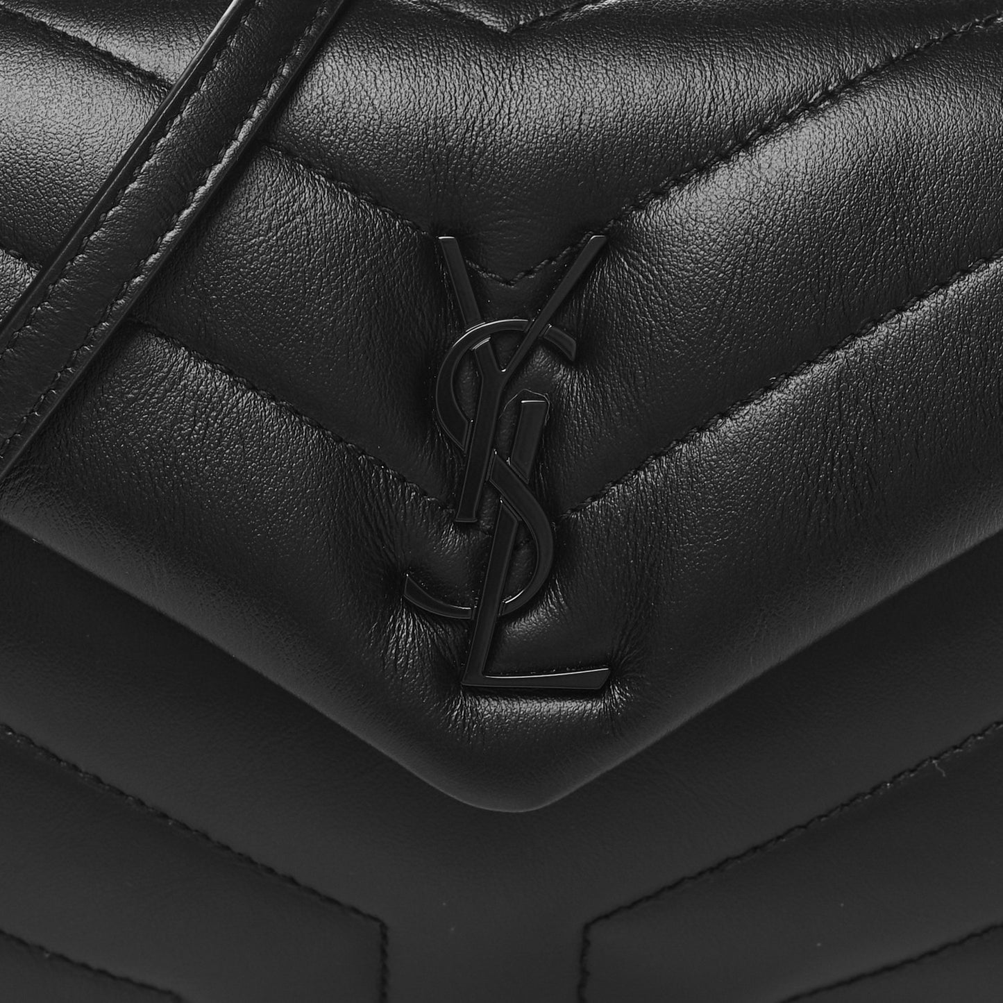 Calfskin Y Quilted Monogram Monochrome Toy Loulou Crossbody Bag Black