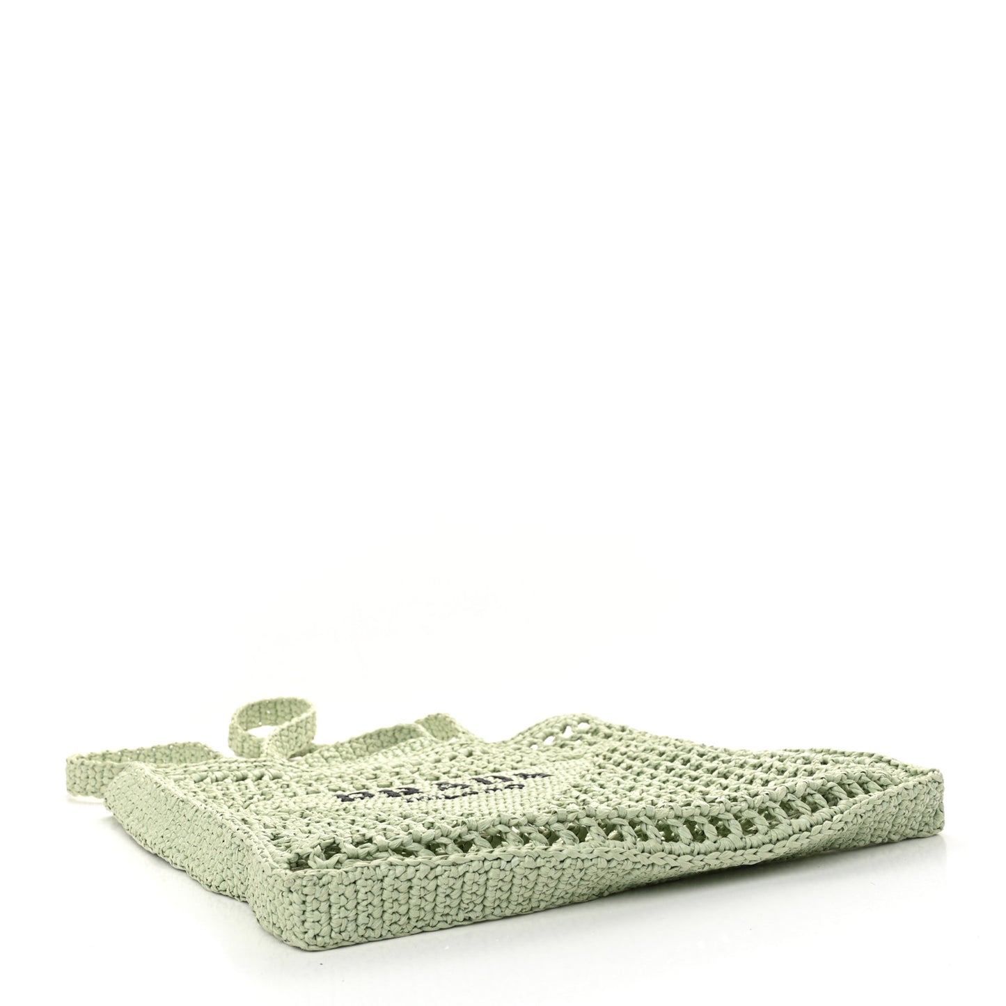 Yarn Raffia Effect Crochet Logo Embroidered Tote Bag Acqua