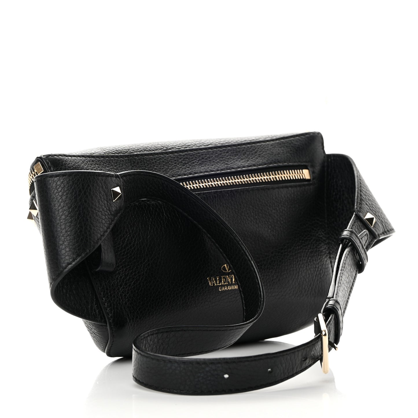 Grainy Calfskin Rockstud Belt Bag Black