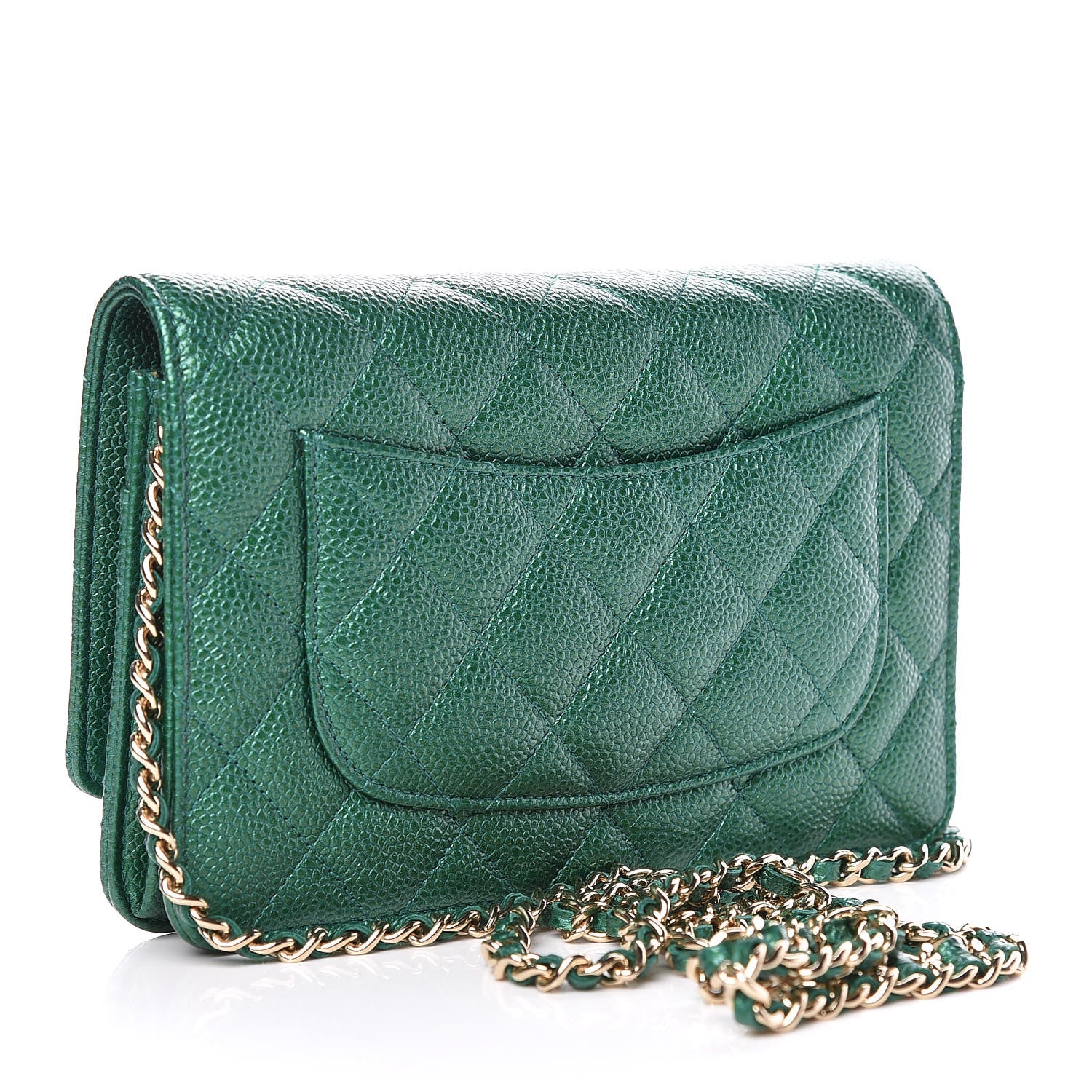 Chanel Metallic Caviar Quilted Wallet On Chain WOC Green 3 of 11