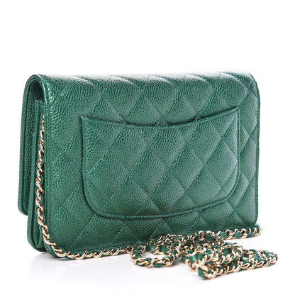 Chanel Metallic Caviar Quilted Wallet On Chain WOC Green 3 of 11