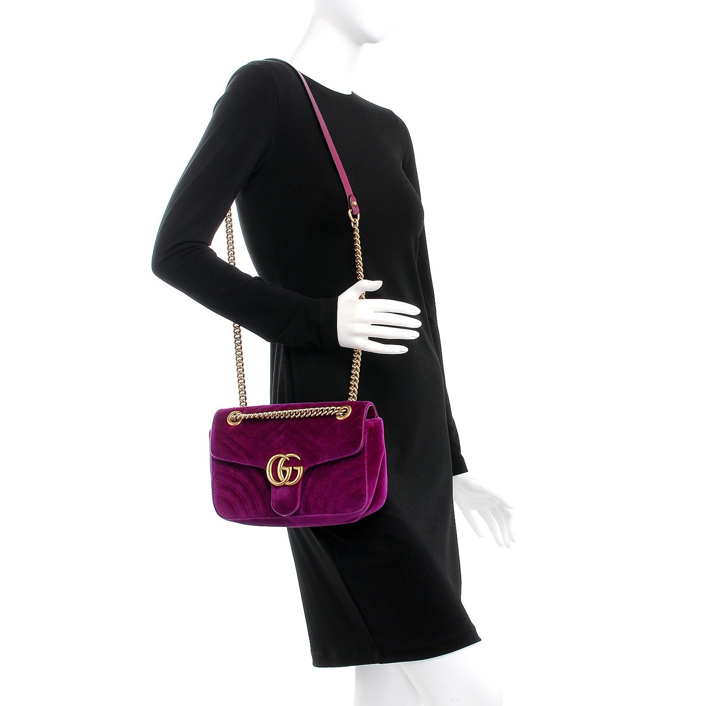Velvet Matelasse Small GG Marmont Shoulder Bag Fuchsia Violet Cyclamen