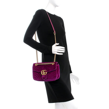 Gucci Velvet Matelasse Small GG Marmont Shoulder Bag Fuchsia Violet Cyclamen 2 of 12