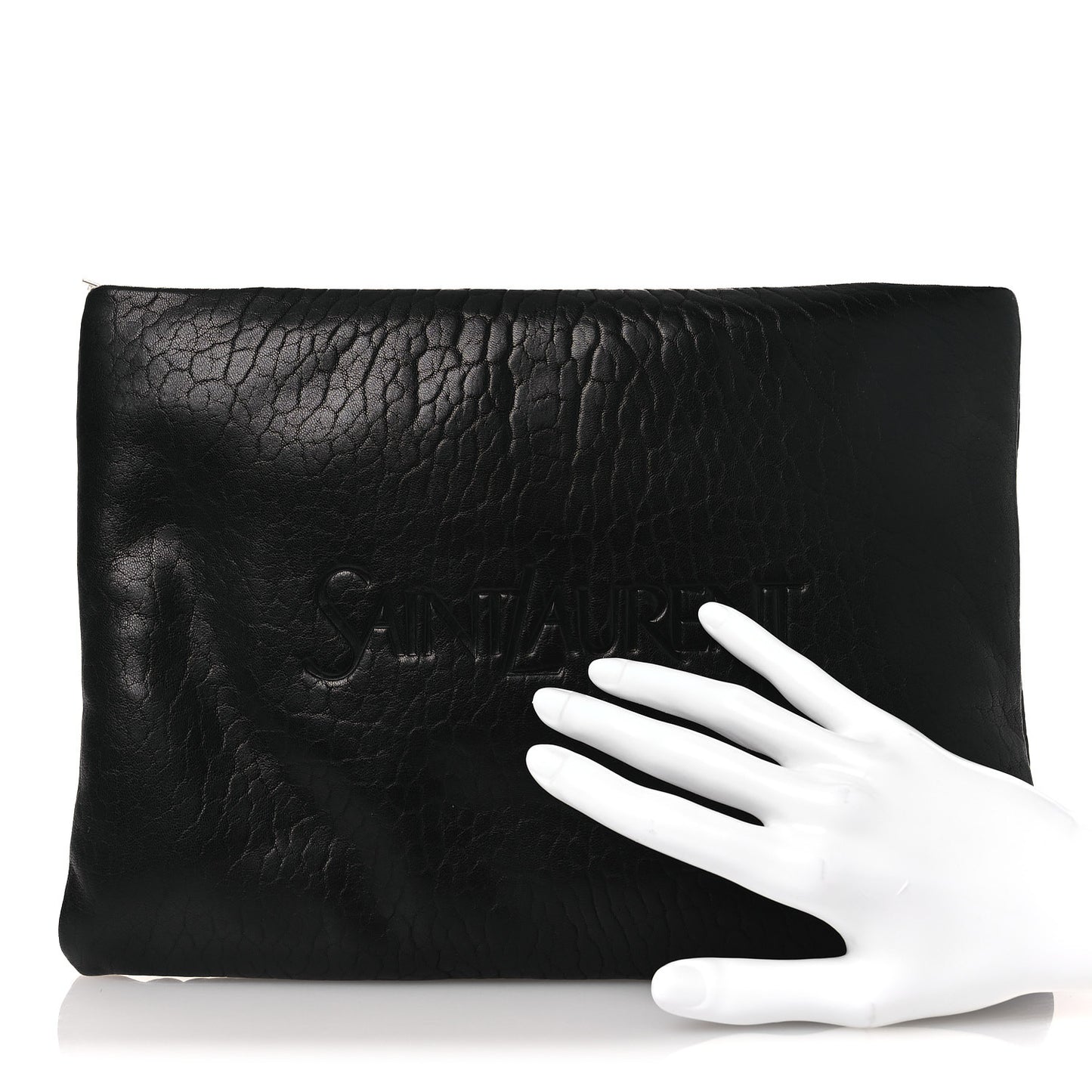 Calfskin Large Puffy Pouch Black