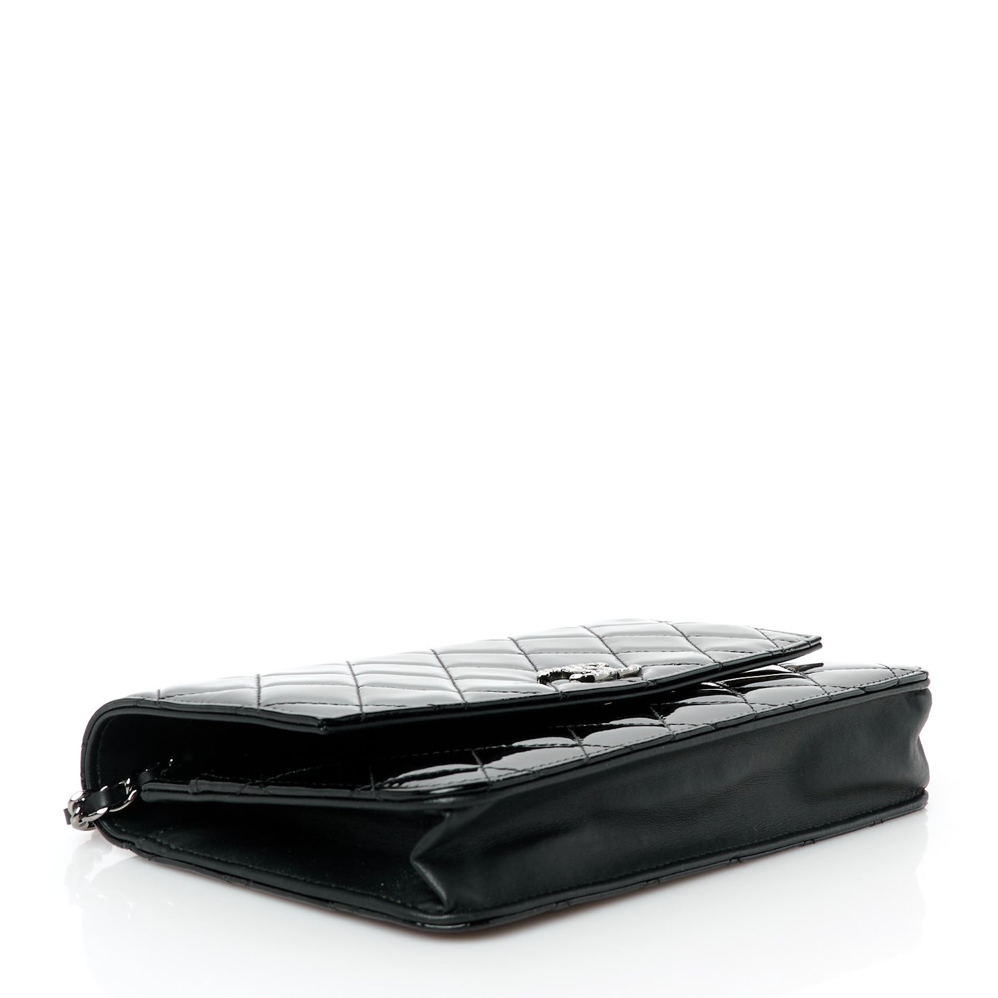 Patent Quilted Brilliant Wallet On Chain WOC Black