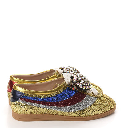 Gucci Glitter Fabric Pierced Heart Falacer Sneakers 36.5 Gold 4 of 11
