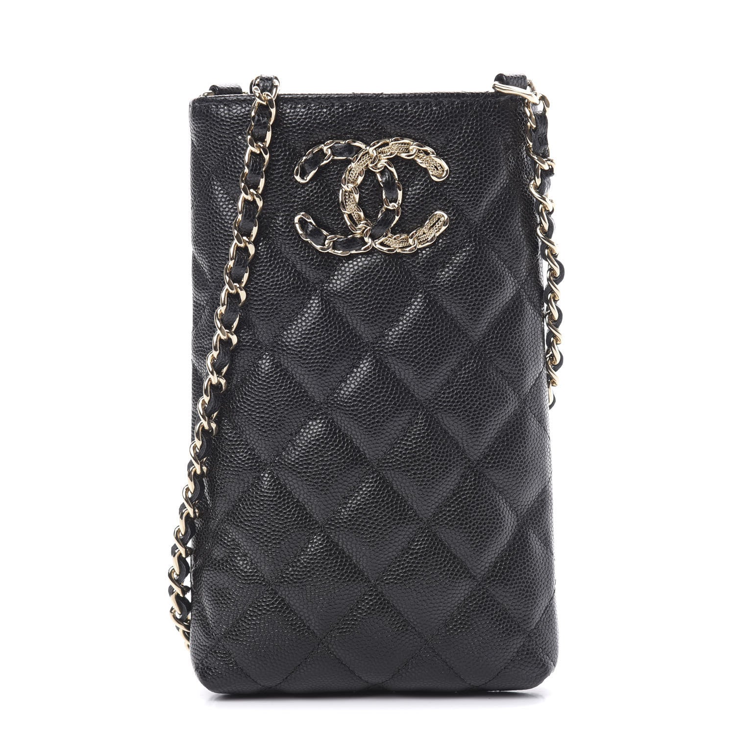 Chanel Caviar Quilted French New Wave Phone Holder With Chain Black 1 of 12