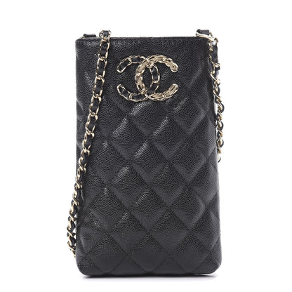 Chanel Caviar Quilted French New Wave Phone Holder With Chain Black 1 of 12