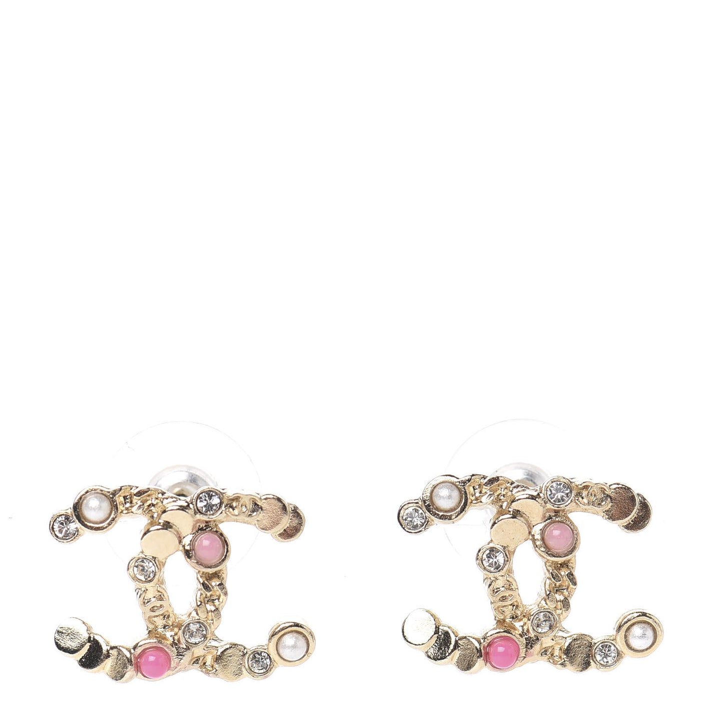 Crystal CC Earrings Gold Pink Multicolor Pearly White