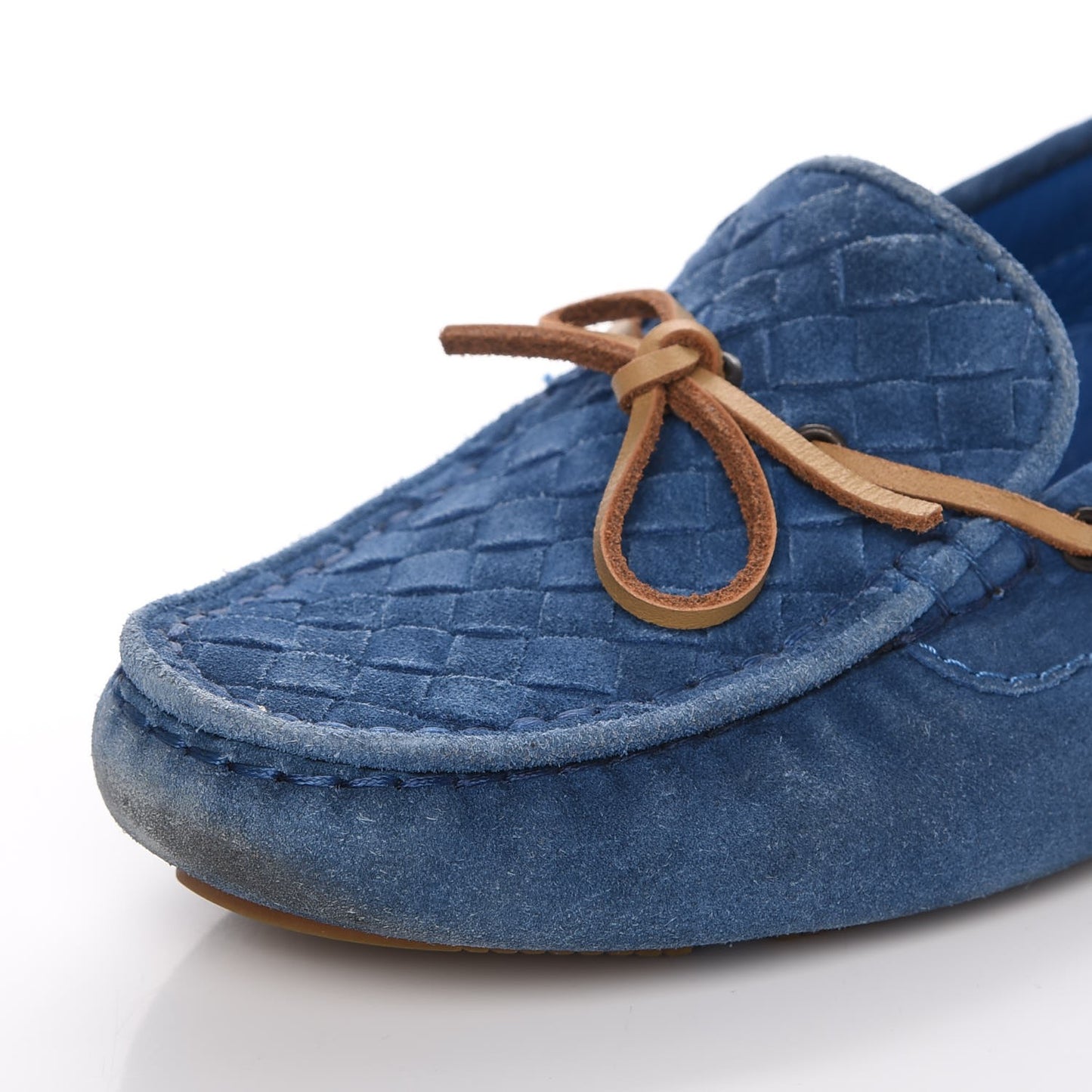 Suede Intrecciato Wave Driver Moccasin Loafers 38 Blue