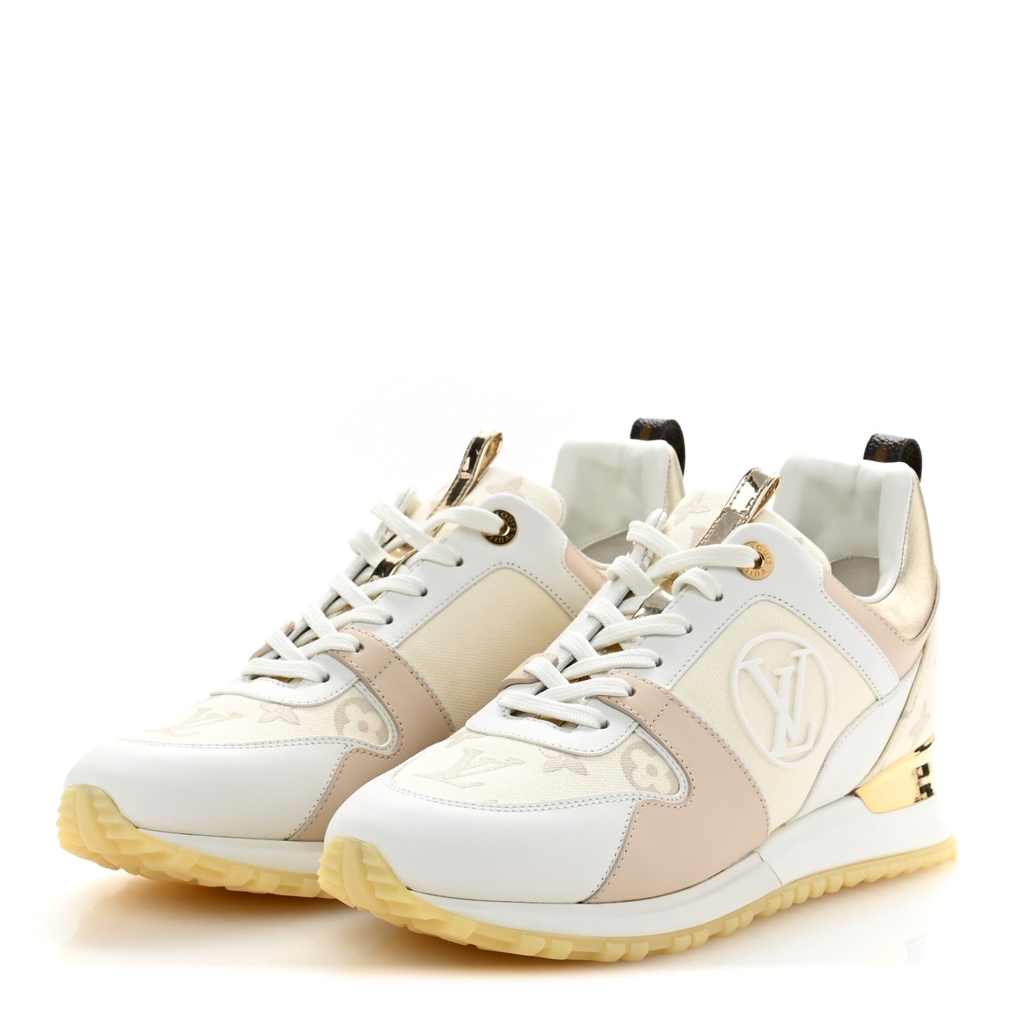 Monogram Calfskin Run Away Sneakers 38.5 Beige Gold
