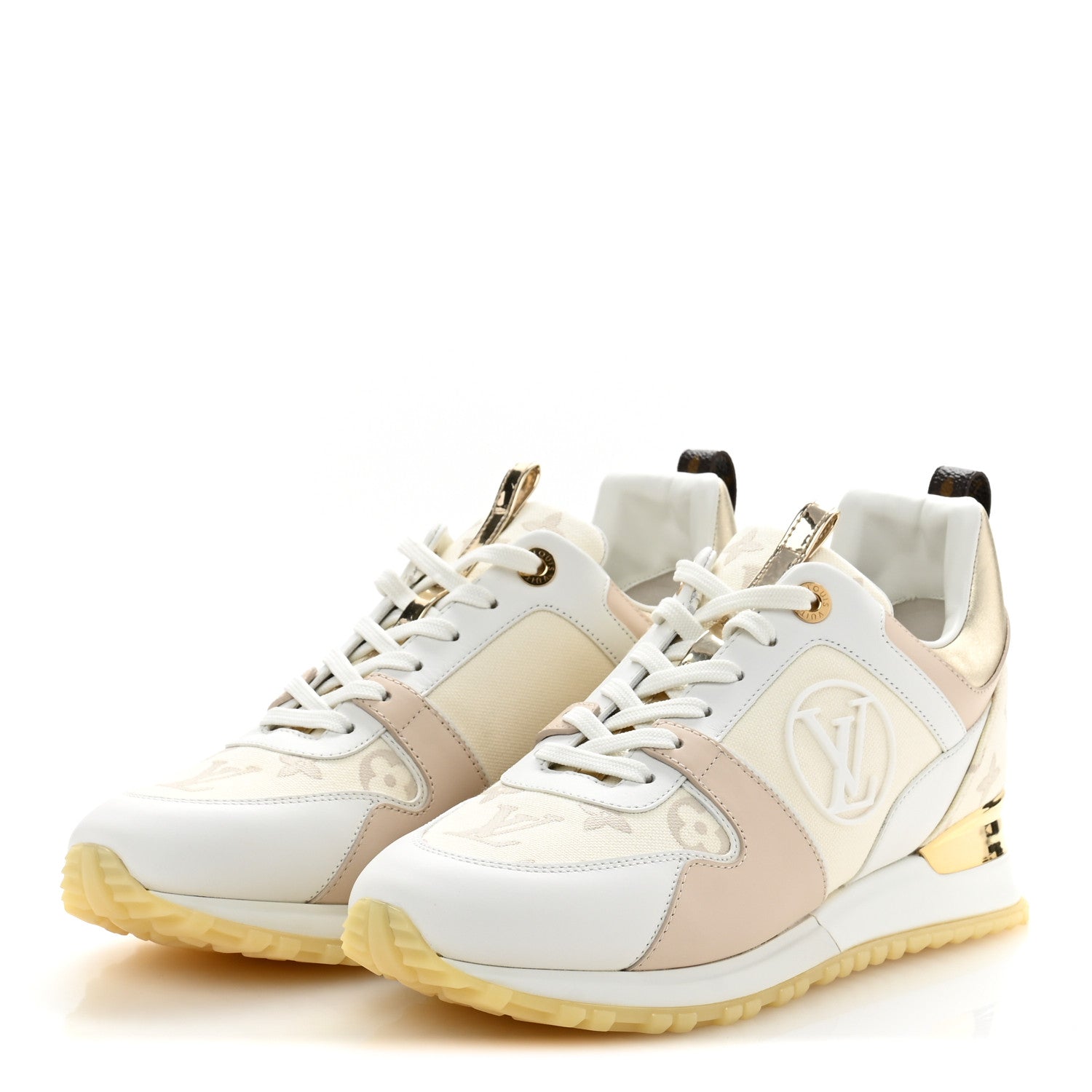 Louis Vuitton Monogram Calfskin Run Away Sneakers 38.5 Beige Gold 4 of 10