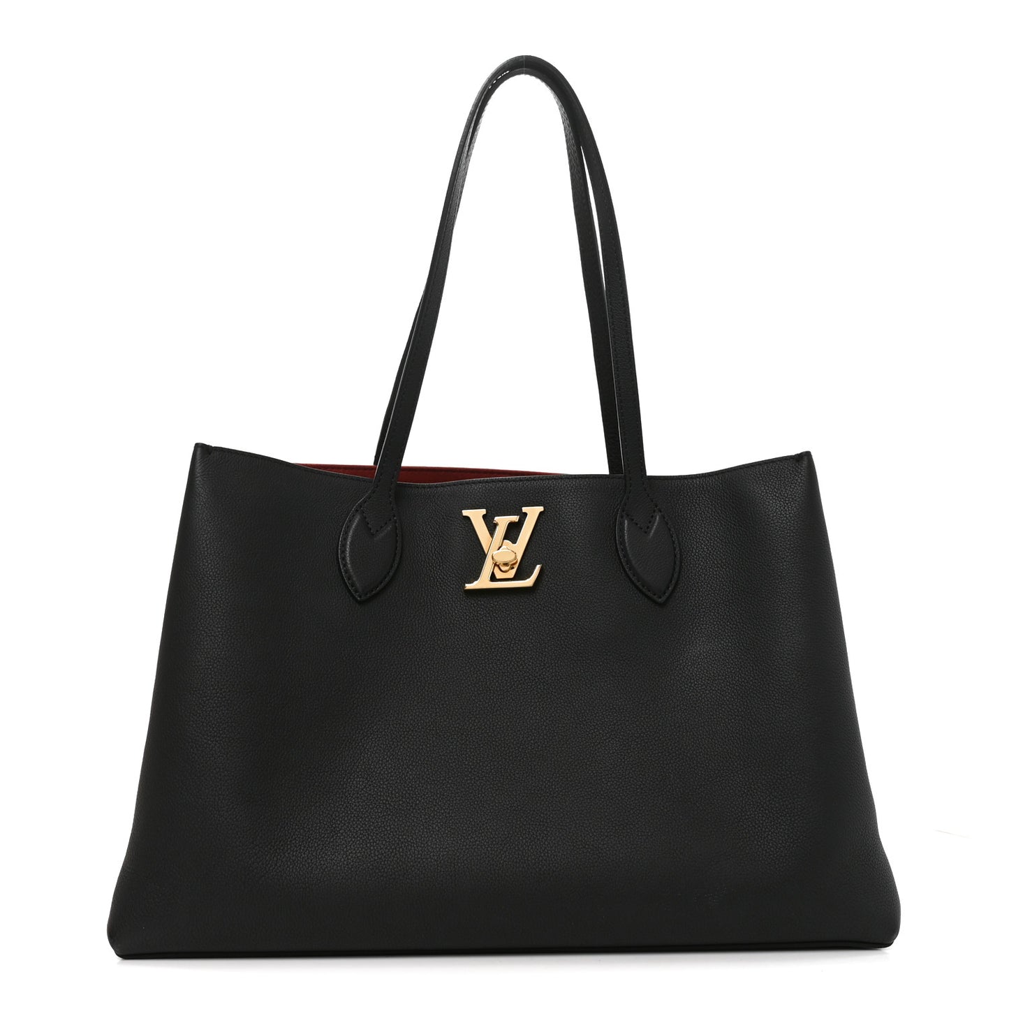 Grained Calfskin Lockme Shopper Black